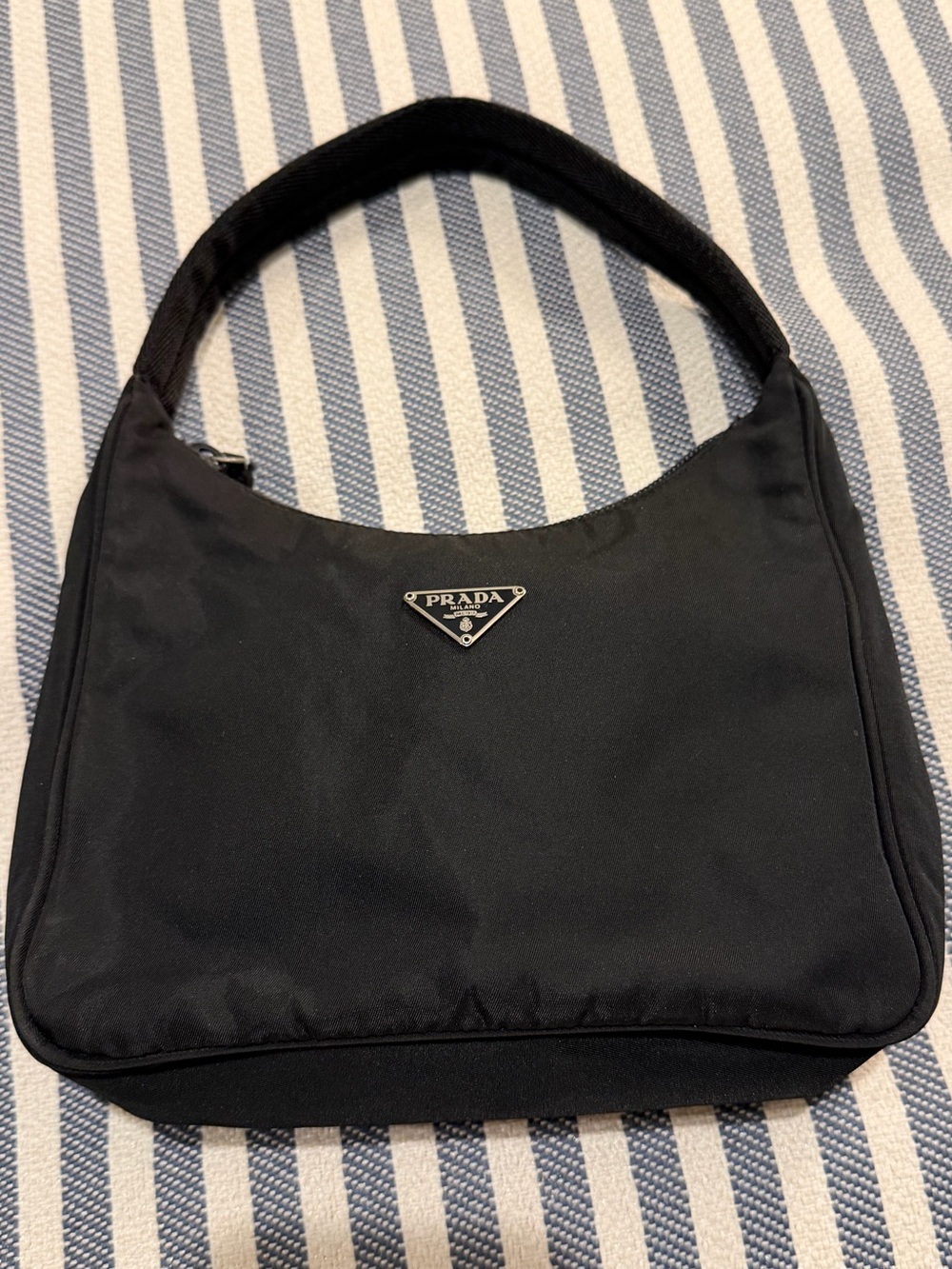 PRADA Tessuto Nylon Mini Shoulder Hobo with Silver Logo. (Re-Edition Collection)